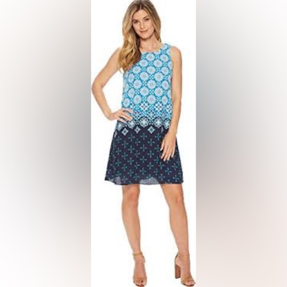 Hatley Blue Floral Mosaic Sleeveless Shift Dress